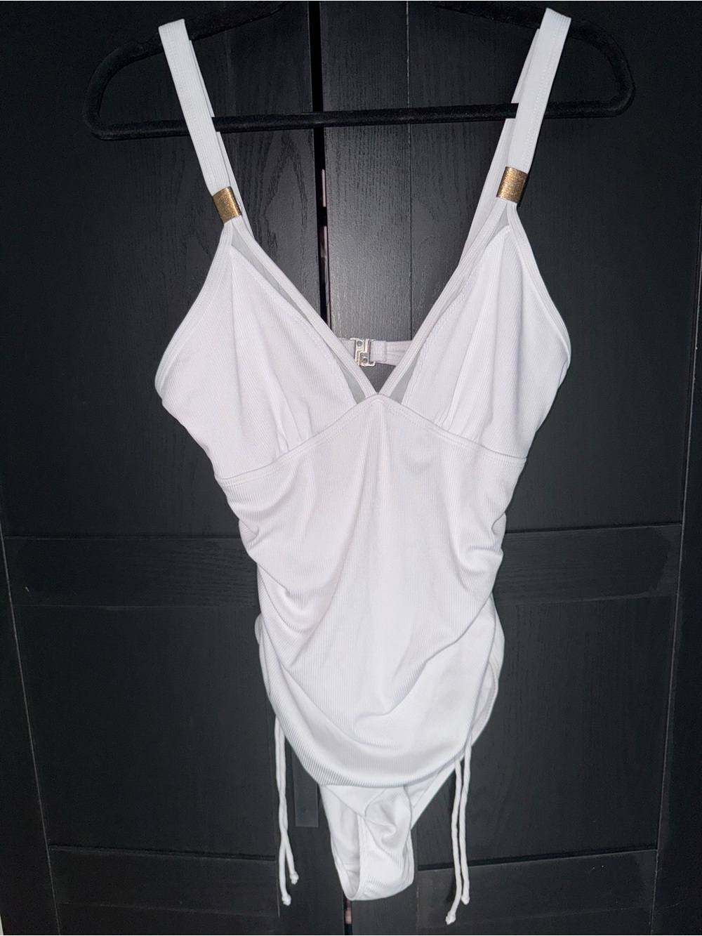 White Women's V-Neck Ruched Bathing Suit